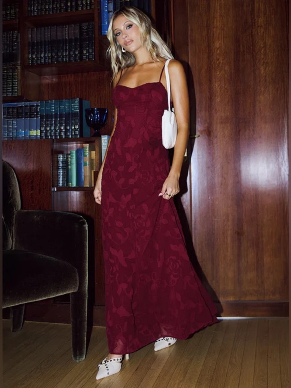 Leading Lady Wine Red Floral Strap Maxi Dress